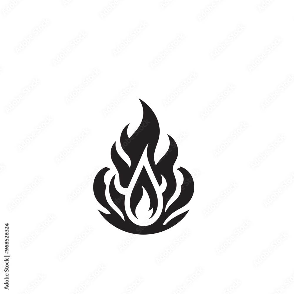 Fire flame silhouette. Fire flame vector design isolated on white background. Fire flame icon, logo.