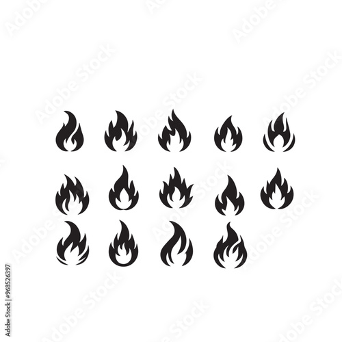 Fire flame silhouette. Fire flame vector design isolated on white background. Fire flame icon, logo.