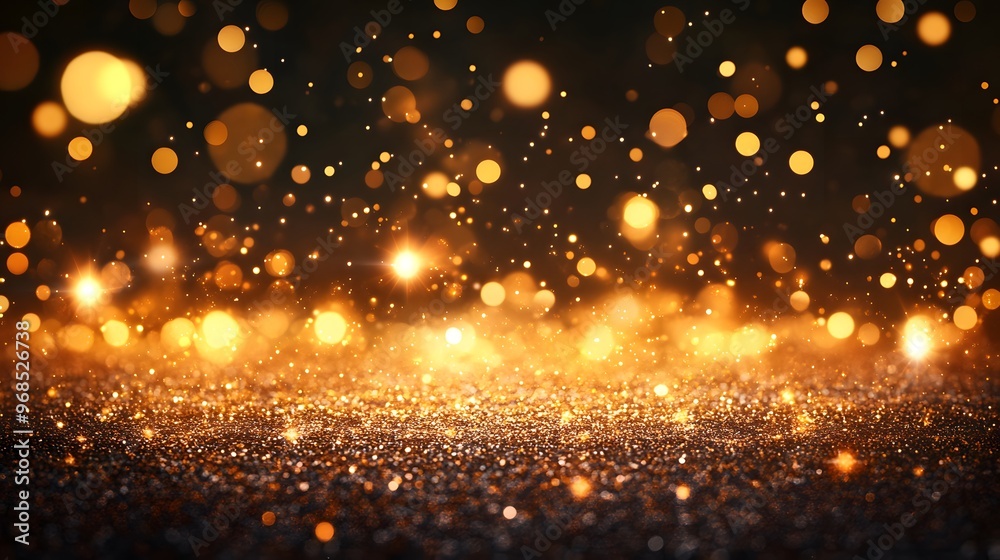 Naklejka premium Golden Glitter Background with Bokeh Lights