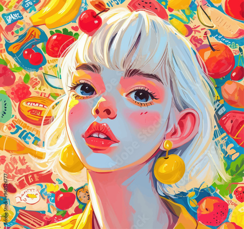 Fruitful Expression: A Vibrant Portrait of Youthful Energy