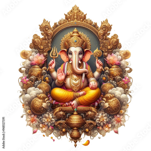 PNG Ganesh Chaturthi artwork depicting the worship of the Indian deity, without background photo