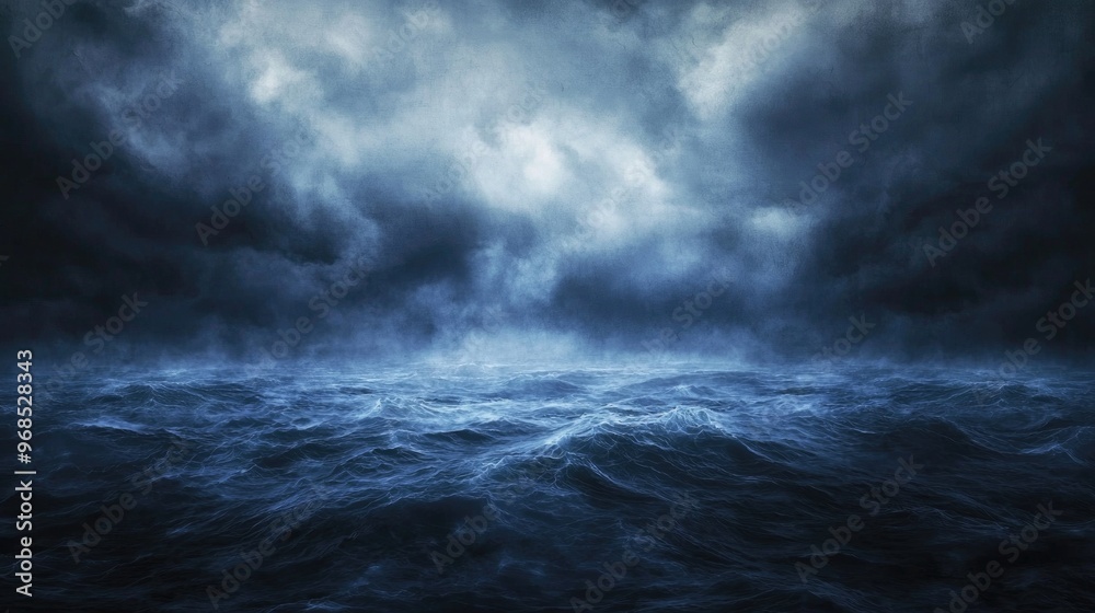 Fototapeta horror black blue sky sea haunted cloud scary ocean depression background mystery gloomy dark theme blur texture