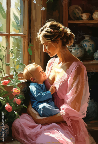 Mother and baby in a cozy indoor setting