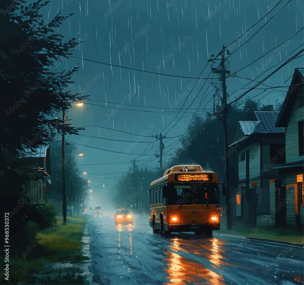 Obraz premium Rainy Night Bus Ride