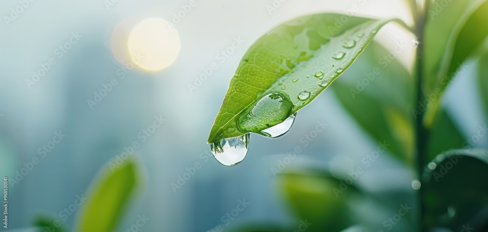 Close-up of a green leaf with dew drops, showcasing nature's beauty and freshness in a soft, blurred background. Close-up of a green leaf with dew drops, showcasing nature's beauty and freshness in a soft, blurred background.