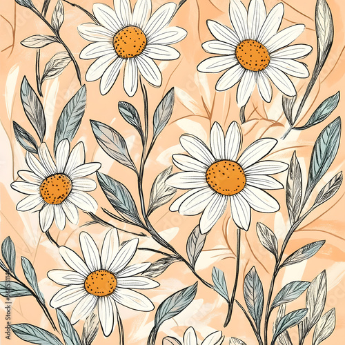 2D illustrator doodle-style floral and leaf graphics on a white background or wallpaper