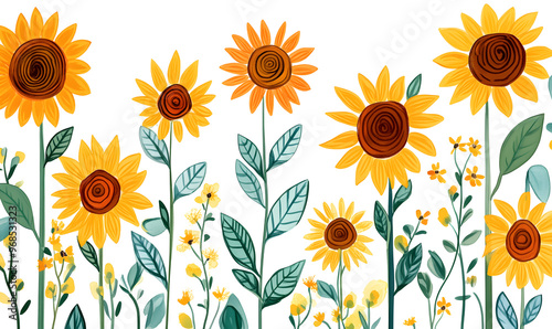 2D illustrator doodle-style floral and leaf graphics on a white background or wallpaper