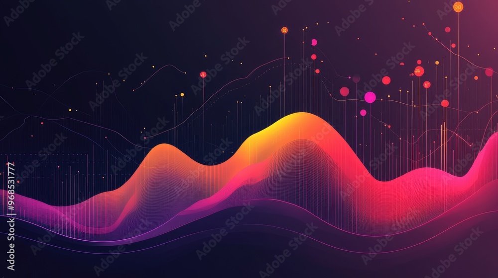 Colorful data trends and business profit graph, set against a dark background, capturing dynamic growth and financial analysis Colorful data trends and business profit graph, set against a dark background, capturing dynamic growth and financial analysis