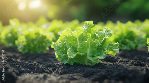 cultivated Lettuce field, earth day concept, plant in the ground, green world