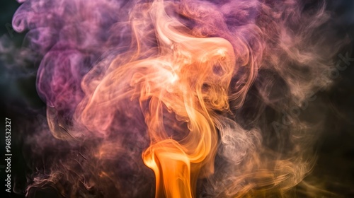 Abstract Orange and Purple Smoke on Black Background