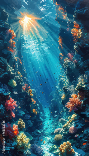 Underwater Paradise: Vibrant Coral Reefs and Schools of Fish