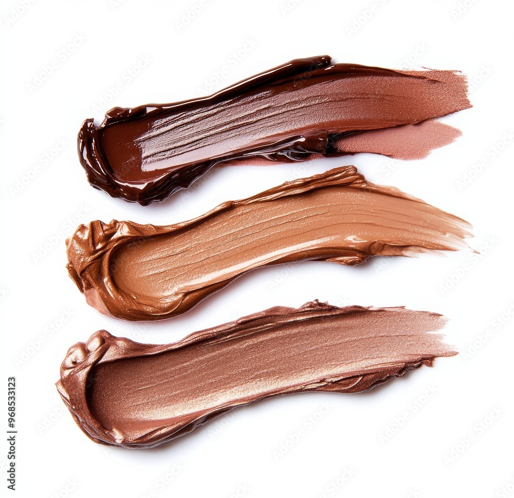 3 pieces of liquid lipstick smears, isolated on a white background 3 pieces of liquid lipstick smears, isolated on a white background
