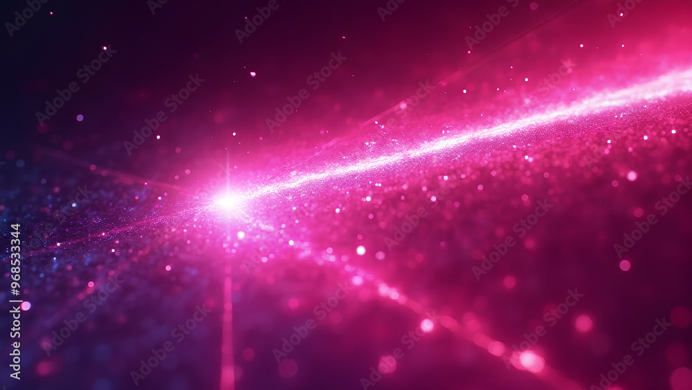 Fototapeta premium A dazzling neon pink holographic beam emanates from a right angle This futuristic hologram using nanotechnology