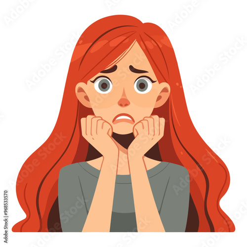 frightened redhead woman portrait flat cartoon vector