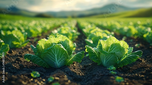 cultivated Napa Cabbage field, earth day concept, plant in the ground, green world
