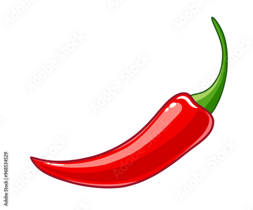 Red pepper. Red chili. cayenne paprika. Pepper icon with shadow isolated on white background. Hot spicy chili. Illustration of vegetable. Mexican food logo. Vector.