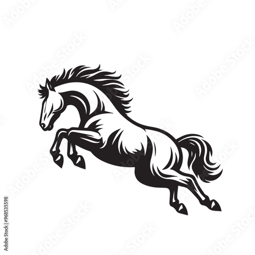 Horse silhouette. Running horse silhouette. Jumping horse vector design on white background. Horse logo, icon.