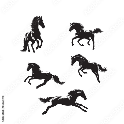 Horse silhouette. Running horse silhouette. Jumping horse vector design on white background. Horse logo, icon.