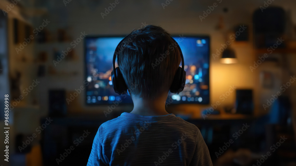 Young boy playing video games. Young boy playing video games.