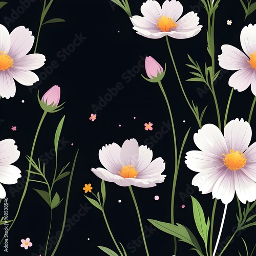 Seamless pattern with cosmos flowers