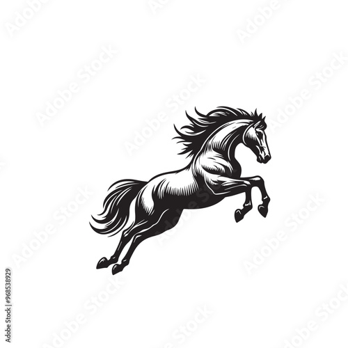 Horse silhouette. Running horse silhouette. Jumping horse vector design on white background. Horse logo, icon.