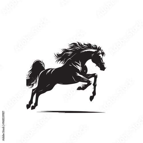 Horse silhouette. Running horse silhouette. Jumping horse vector design on white background. Horse logo, icon.