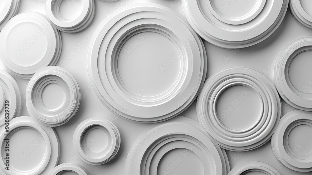 Circles, layered in various sizes, transparent overlapping effect, cool white lighting Circles, layered in various sizes, transparent overlapping effect, cool white lighting