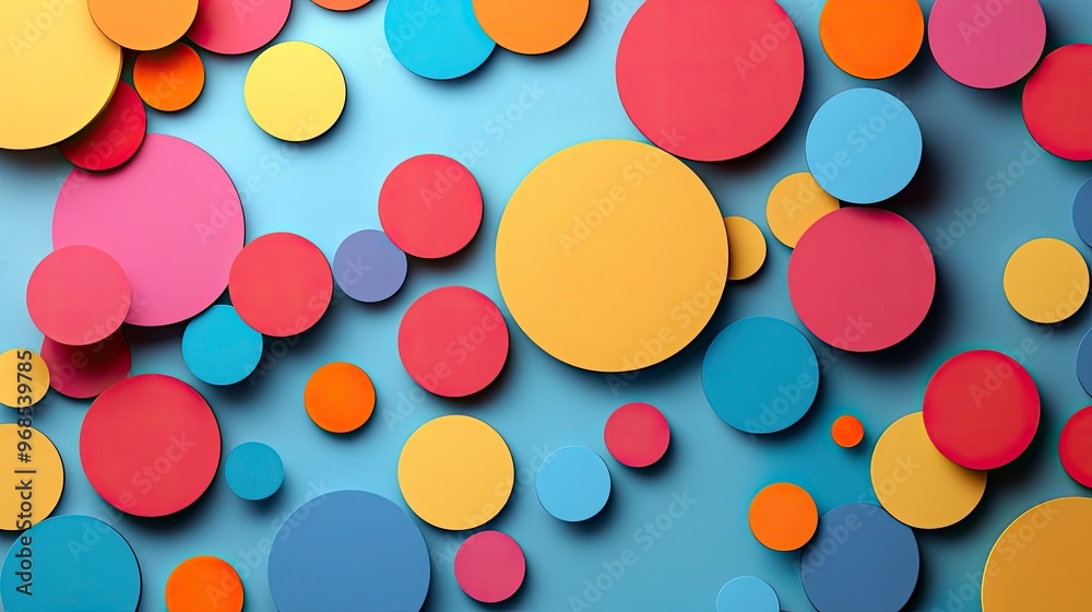 Circles, placed in a random grid, bright colors, soft shadow lighting Circles, placed in a random grid, bright colors, soft shadow lighting