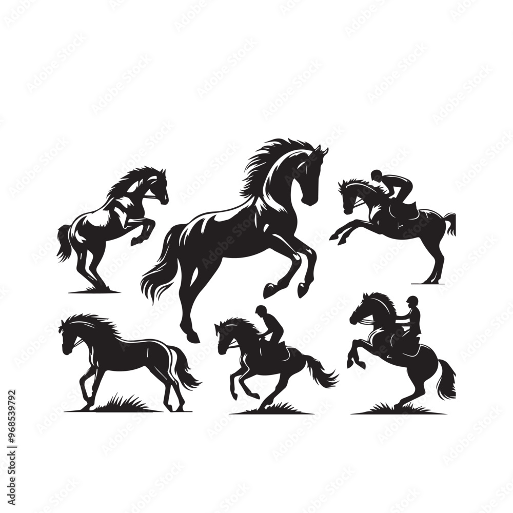 Horse silhouette. Running horse silhouette. Jumping horse vector design on white background. Horse logo, icon. Horse silhouette. Running horse silhouette. Jumping horse vector design on white background. Horse logo, icon.