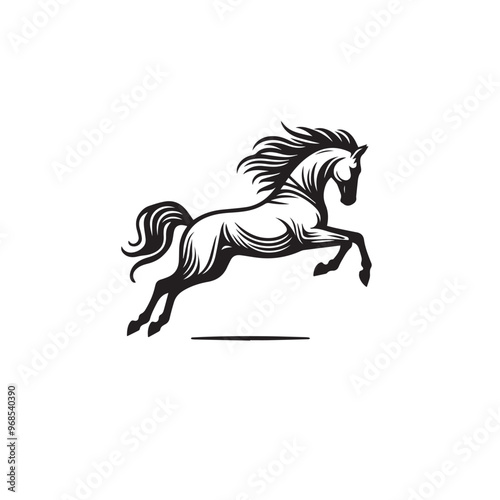 Horse silhouette. Running horse silhouette. Jumping horse vector design on white background. Horse logo, icon.