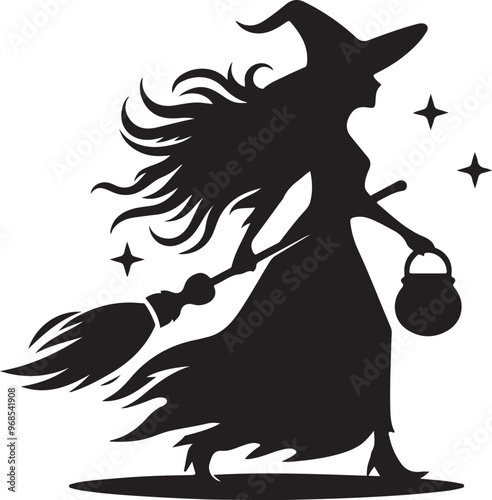 Halloween witch silhouette vector design