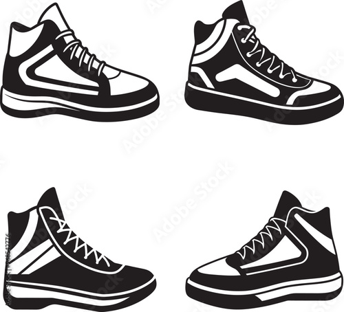 Set of basketball shoe icons silhouette vector illustration on a white background.