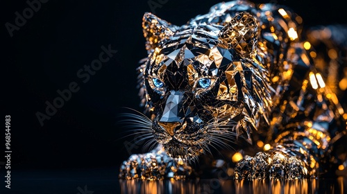 Crystal Tiger with Sapphire Gem
