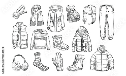 winter clothes handdrawn collection