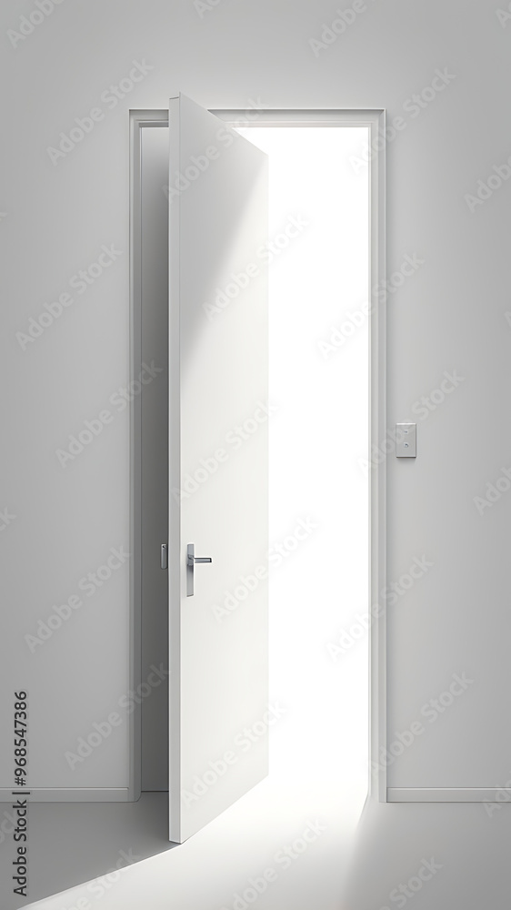 A minimal illustration of an open door, with just a sliver of light shining through the gap. The door is simple and clean, symbolizing new opportunities and potential A minimal illustration of an open door, with just a sliver of light shining through the gap. The door is simple and clean, symbolizing new opportunities and potential