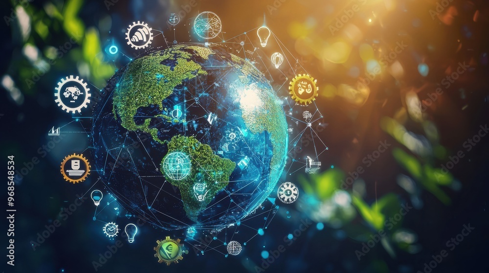 Fototapeta premium Digital Global Network and Sustainable Future for the Planet