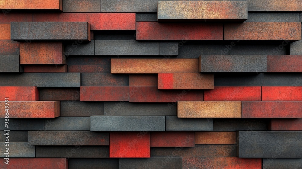 Rectangles, layered like bricks, earth tones, low light ambiance Rectangles, layered like bricks, earth tones, low light ambiance
