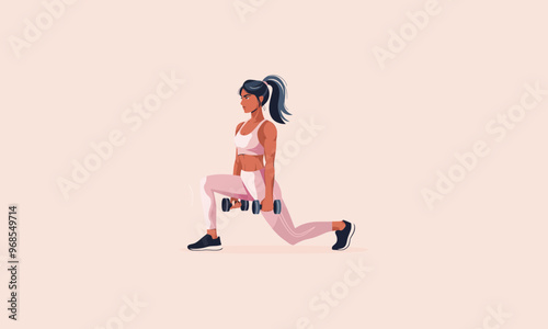 A woman doing lunges with dumbbells during a strength workout.