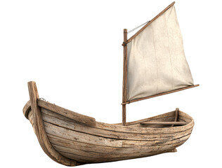 Wooden sailboat with fabric sails clipart on transparent background