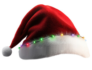 Santa hat with Christmas lights trim clipart on transparent background