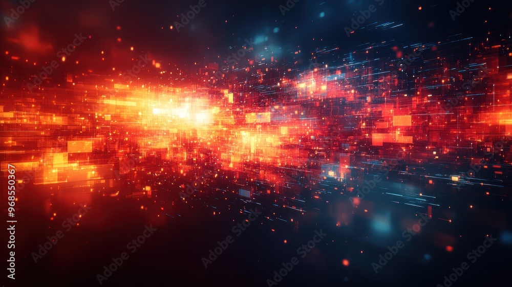 Fototapeta premium Abstract digital background with vibrant red and blue light streaks.
