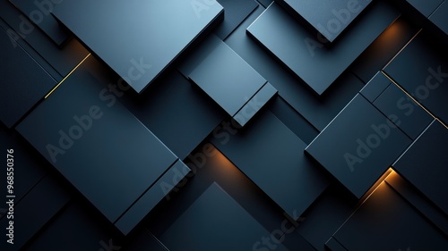 Abstract arrangement of dark geometric shapes with subtle lighting.