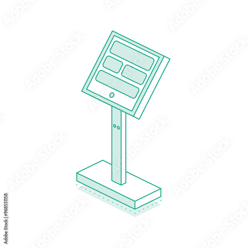 Isometric interactive kiosk. Self service terminal in subway or on train station isolated on white background. Providing information.