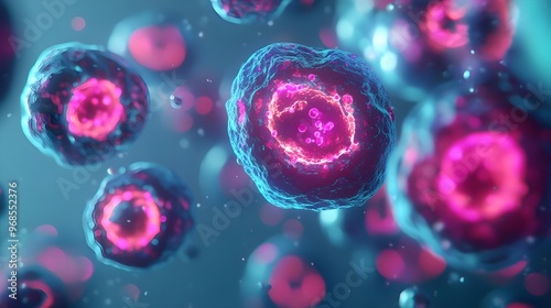Abstract Cell Biology 3D Render,  Blue and Pink