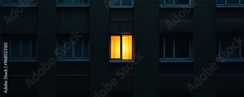 illuminated window in a dark building, night