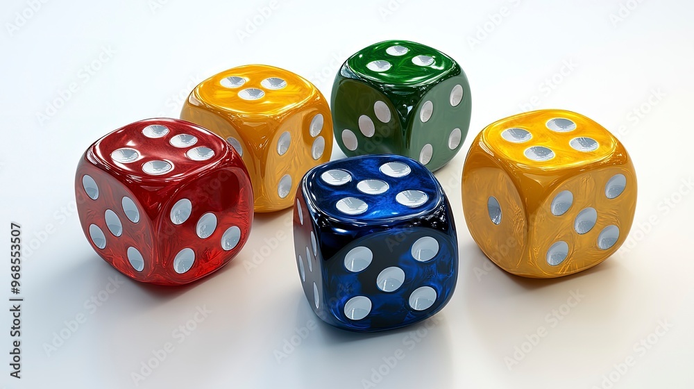 Yahtzee, dice showing five of a kind, score sheet filled in, bright light Yahtzee, dice showing five of a kind, score sheet filled in, bright light