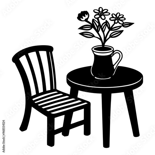 Hand draw outdoor coffee table silhouette vector illustration