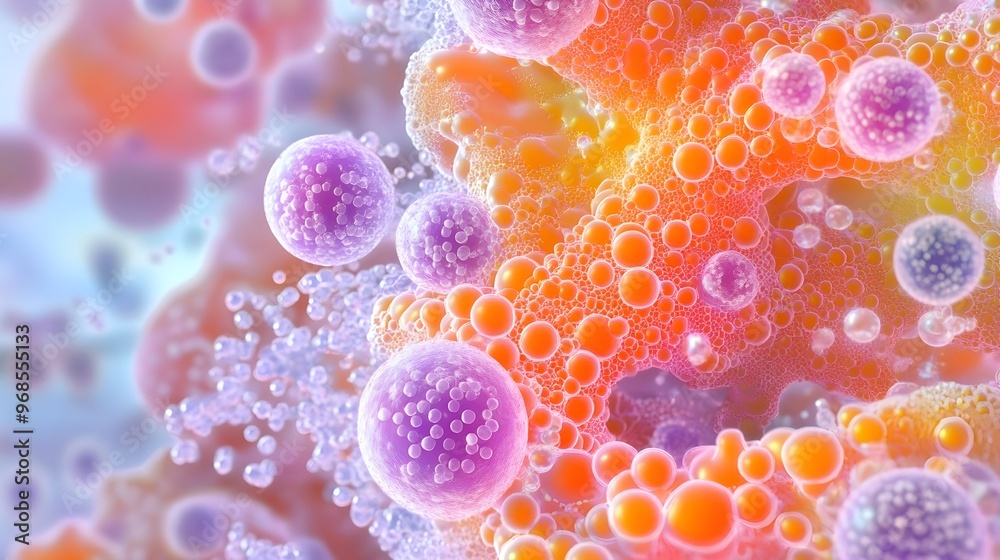 Abstract Cell Structure, Pink & Orange, 3D Illustration