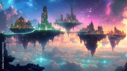 Fantasy Floating Cities in the Sky #968555520