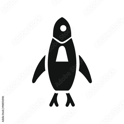 rocket penguin minimal Illustration logo design template black and white